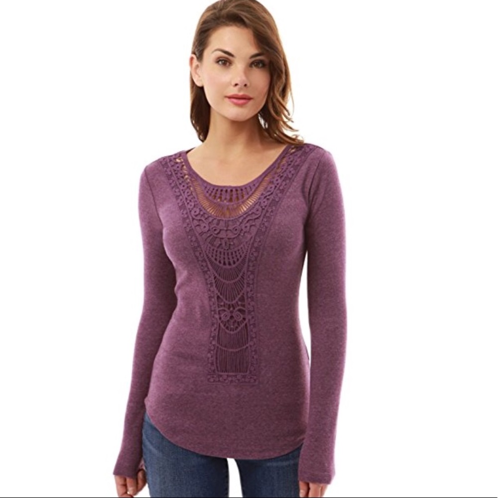 NWOT Patty Boutik crochet detail long sleeve top